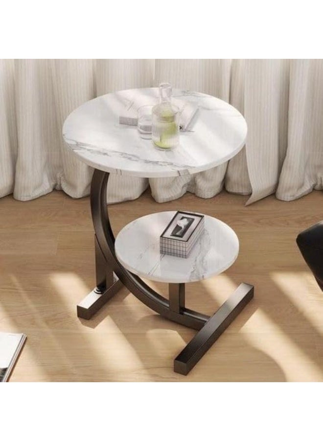 Modern double-layered sofa side table with a compact, stable structure that saves space in the living room, bedroom, and sofa. Made of durable, easy-to-move materials (marble white). - Image 2